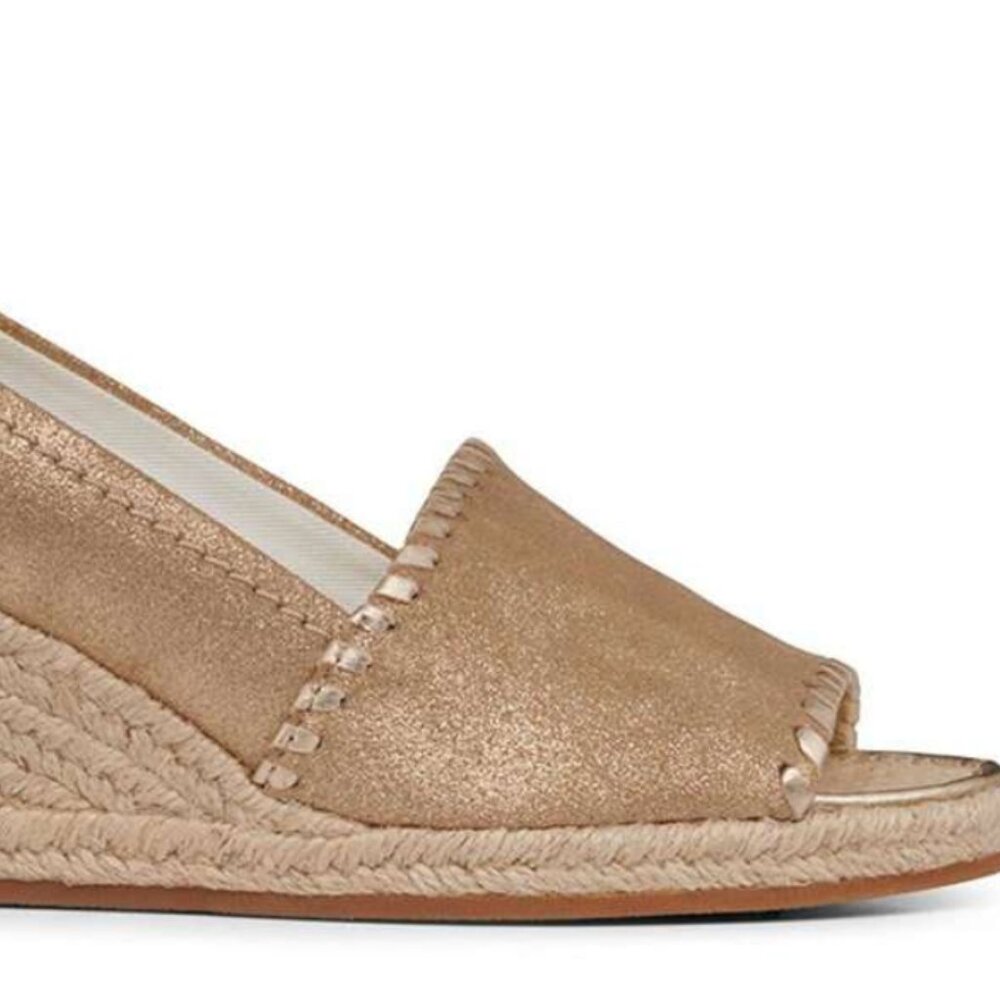 Jack Rogers Palmer Wedge Leather Open-Toe Espadrille, Gold, Size 9